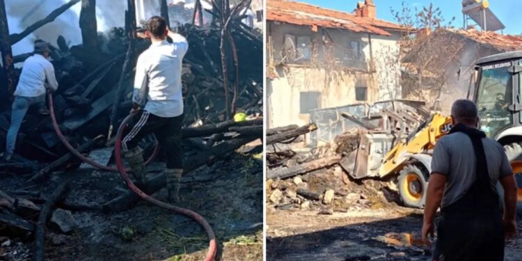 Avtomobil partladı: 3 ev külə döndü