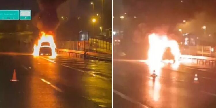 Hərəkətdə olan avtomobil yandı