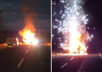 Baryerə çırpılan avtomobil yanaraq partladı