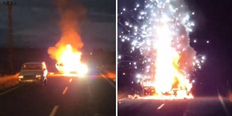 Baryerə çırpılan avtomobil yanaraq partladı