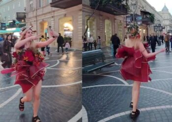 Bakının mərkəzində qəribə geyimdə gəzən qız kimdir? – VİDEO