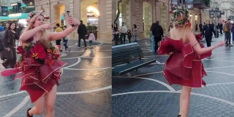 Bakının mərkəzində qəribə geyimdə gəzən qız kimdir? - VİDEO