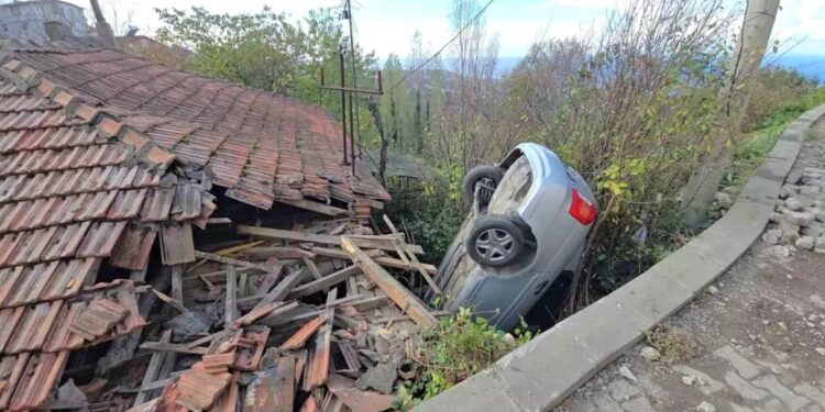 Avtomobil evin damına aşdı