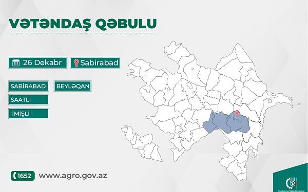 Kənd təsərrüfatı naziri Məcnun Məmmədov Sabirabadda vətəndaşları qəbul edəcək