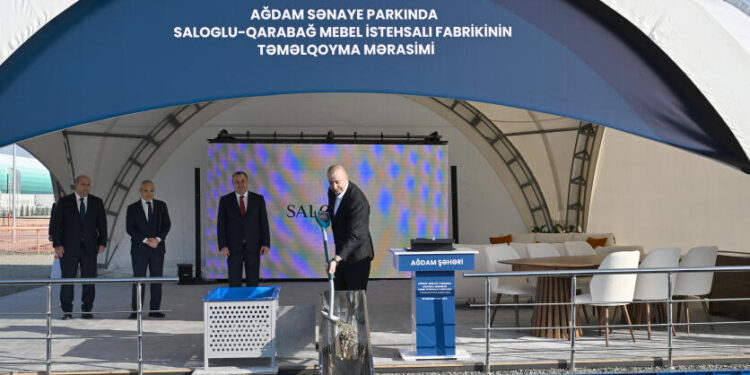 Prezident Ağdam Sənaye Parkında “Saloğlu Qarabağ” MMC-nin istehsal müəssisəsinin təməlini qoyub - FOTOLAR