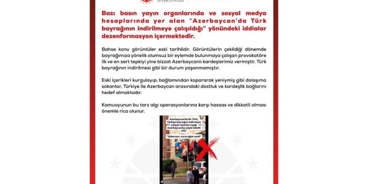 Türkiyə PA: Türkiyə bayrağının Azərbaycanda endirilməsinə cəhd iddiaları dezinformasiyadır